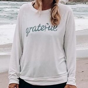 GRAYSON Threads Grateful ivory blue graphic long steeve top M